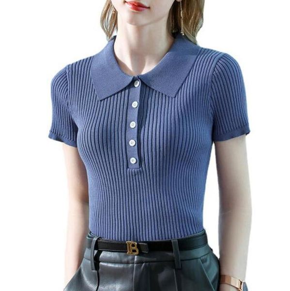 cultiseed european women turn down collar single breasted short sleeve knitted t-shirts female elegant office work tees women's t-shir, White
cultiseed european women turn down collar single breasted short sleeve knitted t-shirts female elegant office work tees women's t-shir, White