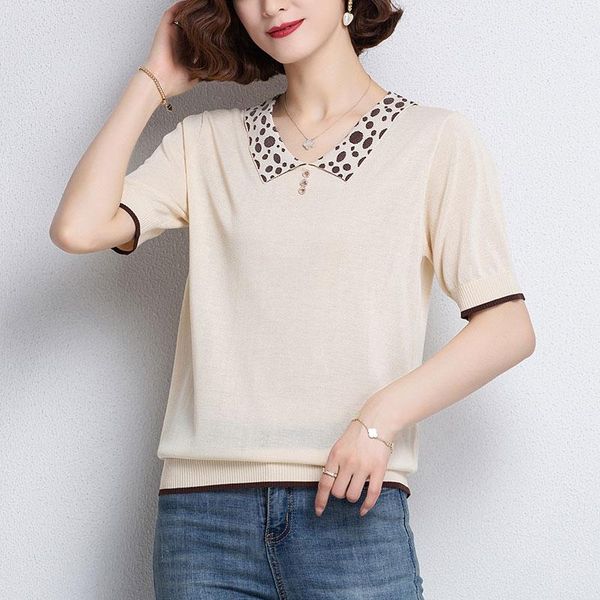female half sleeve lapel ice silk short t-shirt in 2021, the thin sweater middle-aged mother summer wear coat women's, White
female half sleeve lapel ice silk short t-shirt in 2021, the thin sweater middle-aged mother summer wear coat women's, White