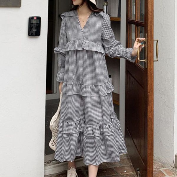 casual dresses fashion tide autumn temperament women loose plaid ruffled v-neck long-sleeved dress tc773, Black;gray
casual dresses fashion tide autumn temperament women loose plaid ruffled v-neck long-sleeved dress tc773, Black;gray