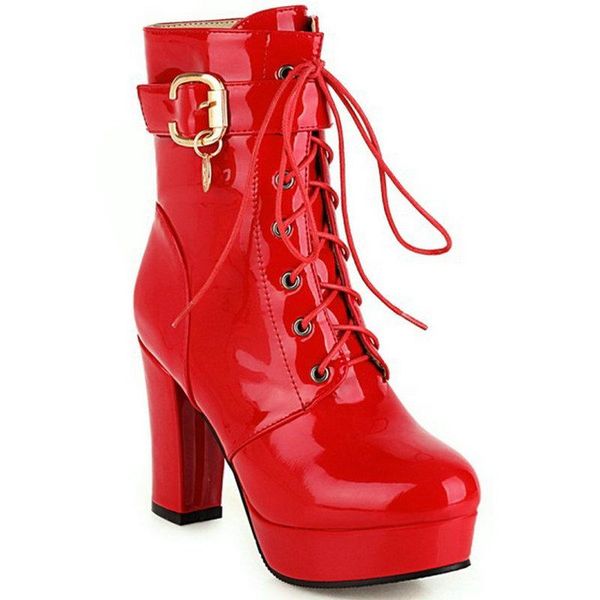 boots zawsthia winter warm red white round toe thick high heels platform woman lace-up patent leather women big size 47 48, Black
boots zawsthia winter warm red white round toe thick high heels platform woman lace-up patent leather women big size 47 48, Black
