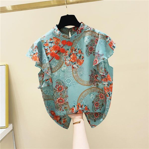 women's blouses & shirts sleeveless ruffled chiffon shirt female temperament loose summer blouse floral print plate buttons vintage lad, White
women's blouses & shirts sleeveless ruffled chiffon shirt female temperament loose summer blouse floral print plate buttons vintage lad, White