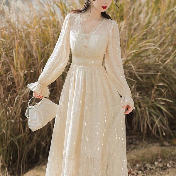casual dresses french style sequins ed in lacy spring ny-fitting elegant super-mori fairy, Black;gray
casual dresses french style sequins ed in lacy spring ny-fitting elegant super-mori fairy, Black;gray