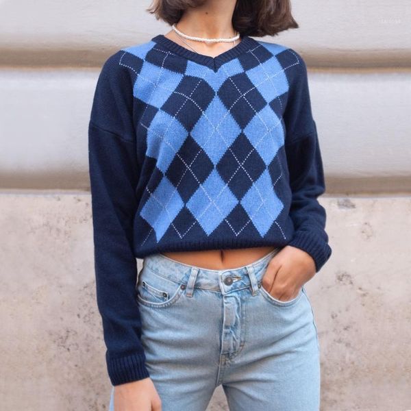 women v-neck argyle pattern jumper preppy style knit pullover sweater girl female korean 5hx7 women's sweaters, White;black
women v-neck argyle pattern jumper preppy style knit pullover sweater girl female korean 5hx7 women's sweaters, White;black