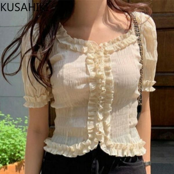 women's blouses & shirts kusahiki sweet folds slim short blouse puff sleeve square collar woman shirt 2021 summer korean ruffle blusas, White
women's blouses & shirts kusahiki sweet folds slim short blouse puff sleeve square collar woman shirt 2021 summer korean ruffle blusas, White