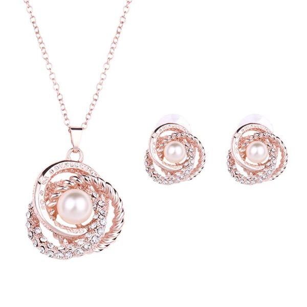 earrings & necklace romantic rose gold color wedding bride crystal pearl stud and pendant jewelry set, Silver
earrings & necklace romantic rose gold color wedding bride crystal pearl stud and pendant jewelry set, Silver