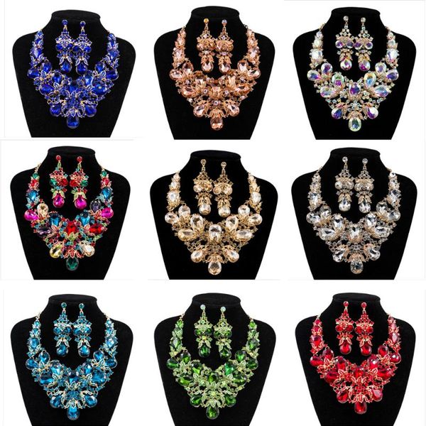 earrings & necklace crystal flower jewelry set african dubai choker statement collar women bridal wedding party gifts bibs, Silver 
earrings & necklace crystal flower jewelry set african dubai choker statement collar women bridal wedding party gifts bibs, Silver
