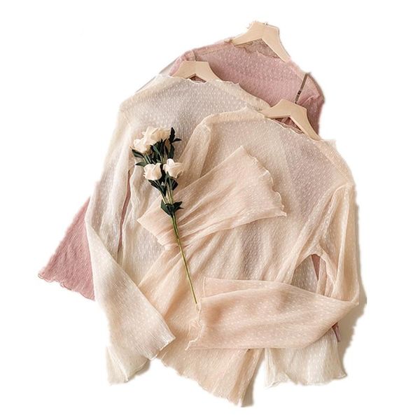 women's t-shirt women ruffles casual lace mesh polka dot tees long sleeve lady spring see-through clothes p3 128, White
women's t-shirt women ruffles casual lace mesh polka dot tees long sleeve lady spring see-through clothes p3 128, White