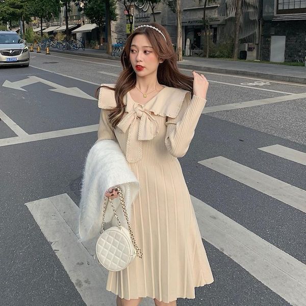 casual dresses sannian spring 2021 bowknot women dress femininity mid-length navy collar knitted clothes ladies, Black;gray
casual dresses sannian spring 2021 bowknot women dress femininity mid-length navy collar knitted clothes ladies, Black;gray