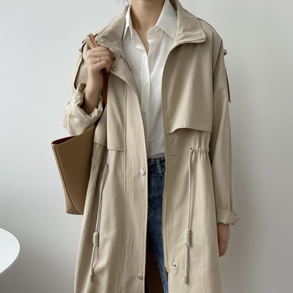 women's trench coats 2021 color material vintage long femme loose women oversized coat casaco abrigo streetwear, Tan;black
women's trench coats 2021 color material vintage long femme loose women oversized coat casaco abrigo streetwear, Tan;black