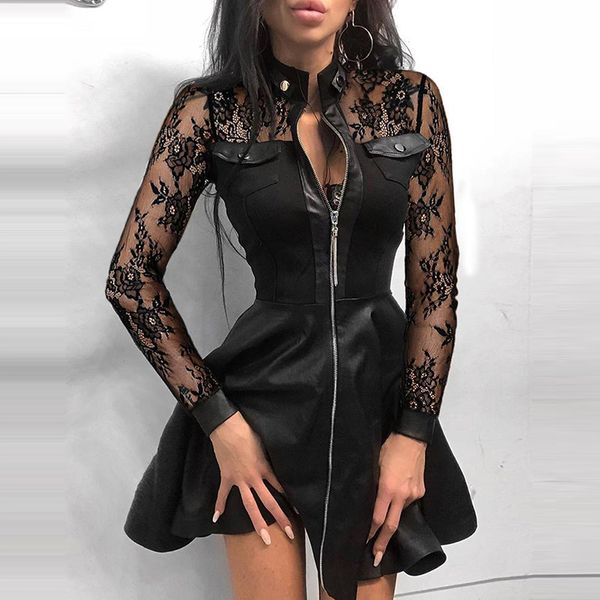 2021stand collar print zipper long sleeves mini dress casual autumn winter fashion pocket pu leather dress elegant slim dresses, Black;gray
2021stand collar print zipper long sleeves mini dress casual autumn winter fashion pocket pu leather dress elegant slim dresses, Black;gray