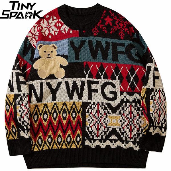 men's sweaters hip hop streetwear knitted sweater embroidery bear letter graphic print pullover harajuku cotton casual 2021 men winter, White;black
men's sweaters hip hop streetwear knitted sweater embroidery bear letter graphic print pullover harajuku cotton casual 2021 men winter, White;black