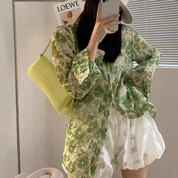 women's blouses & shirts 2021 summer floral women korean loose long-sleeved thin blouse casual prairie chic green long shirt female, White
women's blouses & shirts 2021 summer floral women korean loose long-sleeved thin blouse casual prairie chic green long shirt female, White