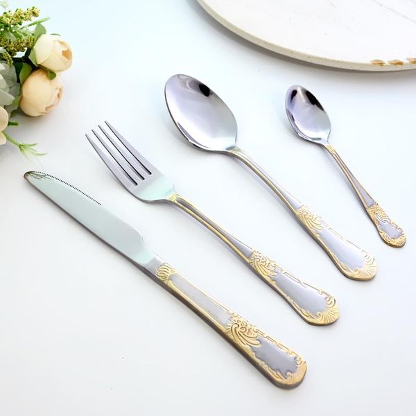 flatware sets cutlery set golden pattern silverware 304 stainless steel tableware knife fork tea spoon dinnerware party kitchen
flatware sets cutlery set golden pattern silverware 304 stainless steel tableware knife fork tea spoon dinnerware party kitchen