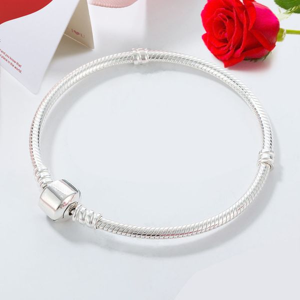 

women 925 sterling silver charm bracelets diy fit original pandora charms beads hearts snake chain bracelet ladies birthday engagement gift, Golden;silver