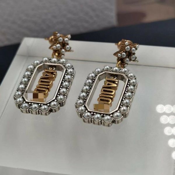 design jewelry trend new letter female elegant star pearl earrings, Golden
