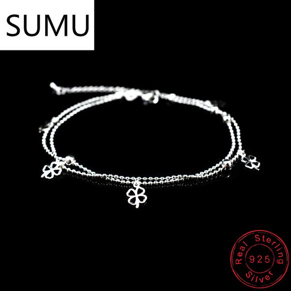 est fashion 925 sterling silver double layer small ball chain anklet lucky clover pendant anklets bracelet for women jewelry, Red;blue
est fashion 925 sterling silver double layer small ball chain anklet lucky clover pendant anklets bracelet for women jewelry, Red;blue