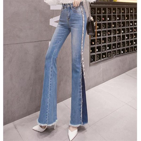 women's jeans 2021 spring women side split mixed colors denim trousers beaded rhinestone high waist wide leg pants fashion, Blue
women's jeans 2021 spring women side split mixed colors denim trousers beaded rhinestone high waist wide leg pants fashion, Blue