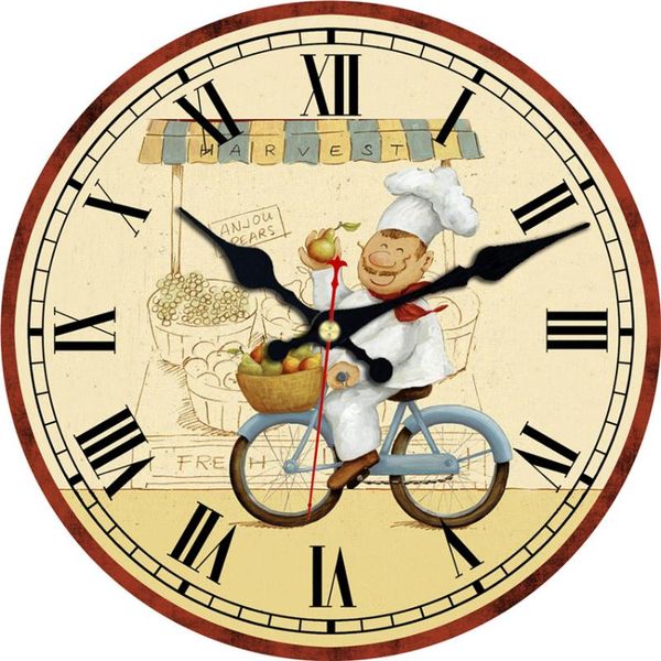 wall clocks rustic wooden kitchen clock happy chef on bicycle quartz for dinning room, diameter 12" 3 pattens
wall clocks rustic wooden kitchen clock happy chef on bicycle quartz for dinning room, diameter 12" 3 pattens