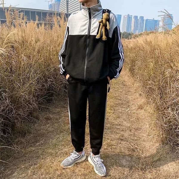 men's sport style tracksuits plush sweater color matching printed cardigan long sleeve youth fashion close up hooded collar set, Gray
men's sport style tracksuits plush sweater color matching printed cardigan long sleeve youth fashion close up hooded collar set, Gray