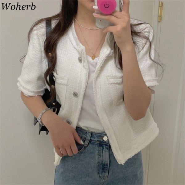 women coat summer korean fashion temperament short cardigan jacket vintage o neck single breasted tweed sweet 210519, Black;brown
women coat summer korean fashion temperament short cardigan jacket vintage o neck single breasted tweed sweet 210519, Black;brown