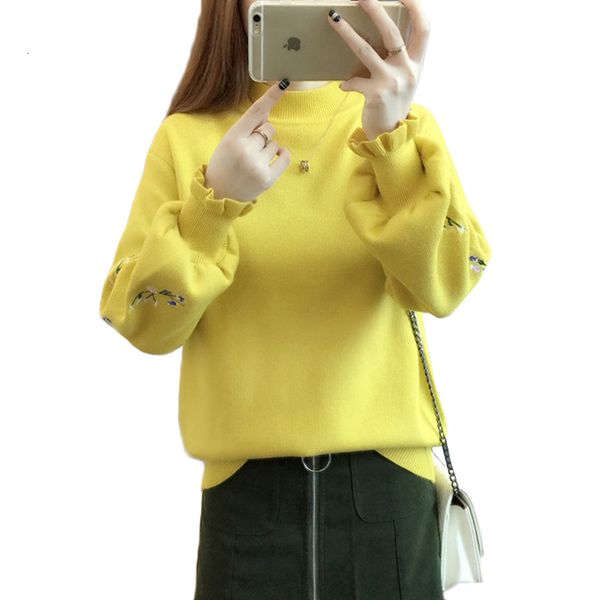 women's sweaters embroidered woman's knitted shirt with a flashlight sleeve half turtleneck women's clothes long sweater bott, White;black
women's sweaters embroidered woman's knitted shirt with a flashlight sleeve half turtleneck women's clothes long sweater bott, White;black