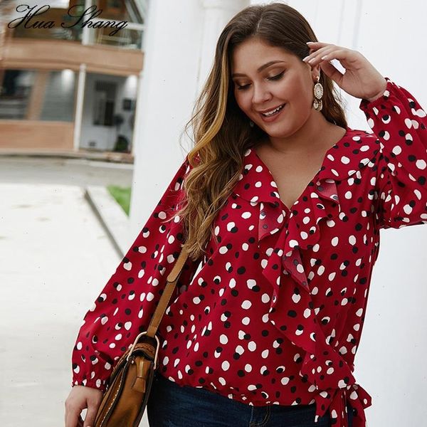 polka dot summer v neck womens shirts long sleeve ruffles chiffon plus size loose oversized ladies tunic, White 
polka dot summer v neck womens shirts long sleeve ruffles chiffon plus size loose oversized ladies tunic, White