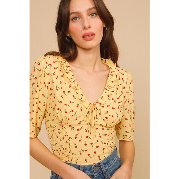 women's t-shirt maisie women summer short sleeve floral v-neck sweet elegant high street prairie chic r, White
women's t-shirt maisie women summer short sleeve floral v-neck sweet elegant high street prairie chic r, White