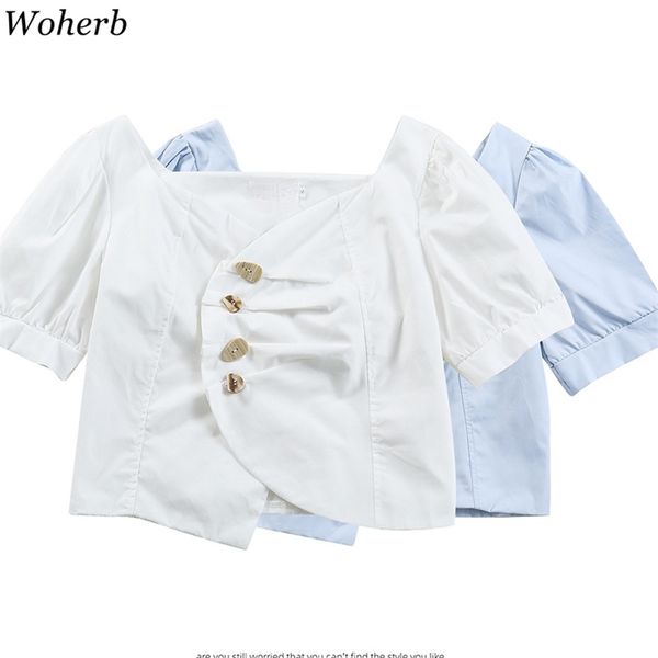 shirts women irregular square collar buttons blouses puff short sleeve crop korean chic elegant white blusas mujer 210519
shirts women irregular square collar buttons blouses puff short sleeve crop korean chic elegant white blusas mujer 210519