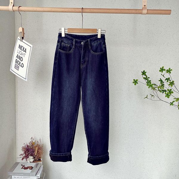 women's jeans loose plush thicken warm long women high waist solid vintage streetwear korean style plus size female denim trousers, Blue
women's jeans loose plush thicken warm long women high waist solid vintage streetwear korean style plus size female denim trousers, Blue