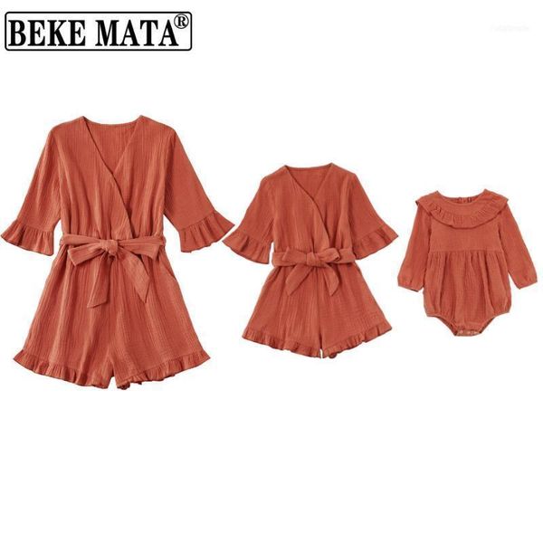 family matching outfits mother and daughter clothes 2021 summer mom jumpsuit look baby girl romper1, Blue 
family matching outfits mother and daughter clothes 2021 summer mom jumpsuit look baby girl romper1, Blue