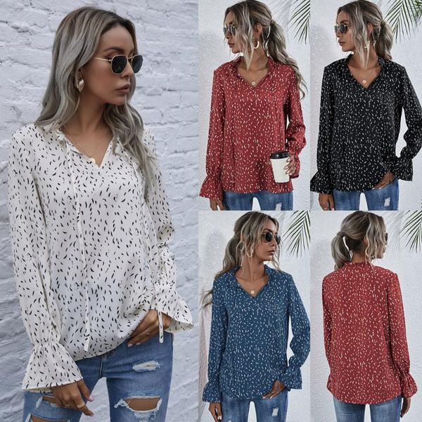 women's blouses & shirts women ruffled v-neck lace up design print shirt spring autumn flare sleeve casual loose elegant blouse female, White
women's blouses & shirts women ruffled v-neck lace up design print shirt spring autumn flare sleeve casual loose elegant blouse female, White