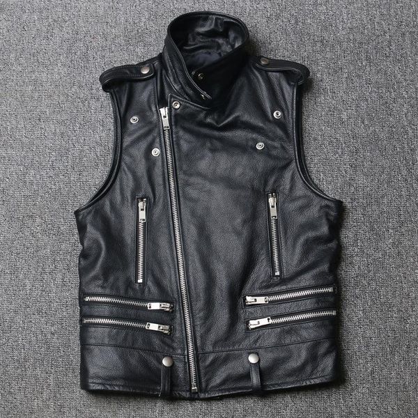 men's leather & faux lhfff motorcycle vest garment mens first layer cowhide slim-fit youth short fashionable waistcoat suit, Black
men's leather & faux lhfff motorcycle vest garment mens first layer cowhide slim-fit youth short fashionable waistcoat suit, Black