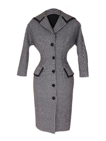 women's wool & blends classic houndstooth turn-down collar slim bat sleeve audrey hepburn vintage woolen coat female, Black
women's wool & blends classic houndstooth turn-down collar slim bat sleeve audrey hepburn vintage woolen coat female, Black