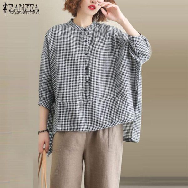women's blouses & shirts summer vintage plaid checked blouse women shirt zanzea casual 3/4 sleeve loose tunic retro buttons down blusa, White
women's blouses & shirts summer vintage plaid checked blouse women shirt zanzea casual 3/4 sleeve loose tunic retro buttons down blusa, White