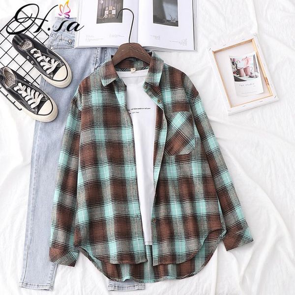 women's blouses & shirts hsa autumn spring plaid flannel shirt women and retro cotton lady loose outwear korean femme, White
women's blouses & shirts hsa autumn spring plaid flannel shirt women and retro cotton lady loose outwear korean femme, White