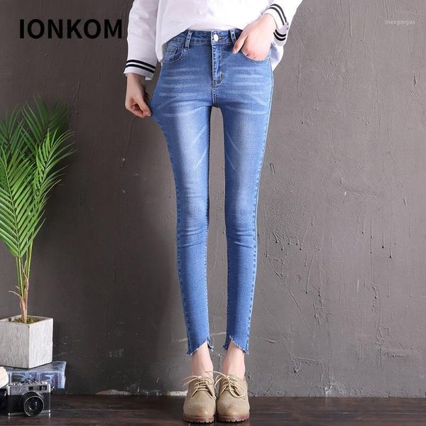 women's jeans ionkom irregular destroyed cut hem skinny women casual mid waist denim pants female zipper stretchy pencil trousers, Blue
women's jeans ionkom irregular destroyed cut hem skinny women casual mid waist denim pants female zipper stretchy pencil trousers, Blue