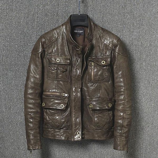 men's leather & faux 2021 safari style vintage m65 genuine washed vegetable tanning sheepskin biker jacket men coat male, Black
men's leather & faux 2021 safari style vintage m65 genuine washed vegetable tanning sheepskin biker jacket men coat male, Black
