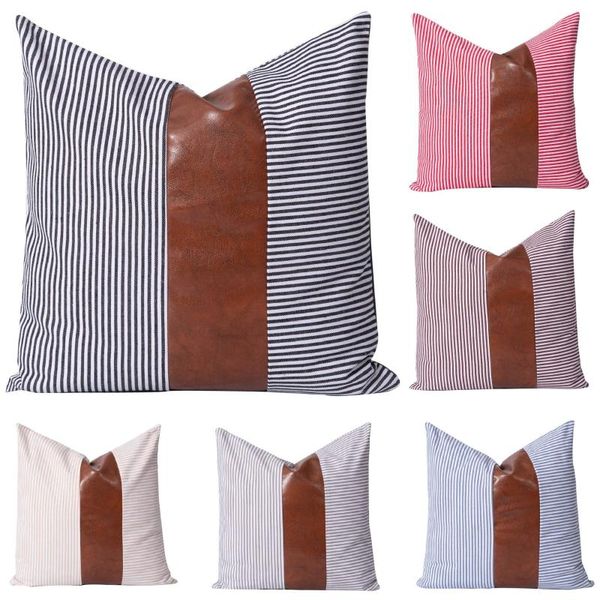 pillow case pu leather polyester cotton stripe stitching pillowcase simple style sofa cushion cover home supplies
pillow case pu leather polyester cotton stripe stitching pillowcase simple style sofa cushion cover home supplies