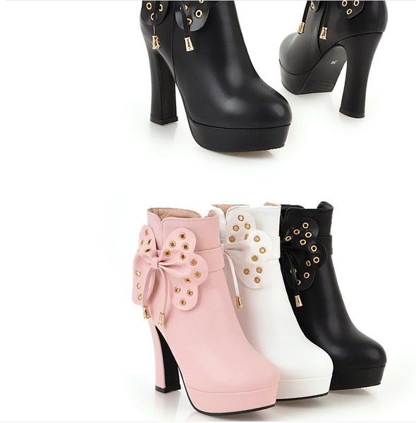 women boots in winter high coarse heel round head waterproof table bowknot@655, Black
women boots in winter high coarse heel round head waterproof table bowknot@655, Black