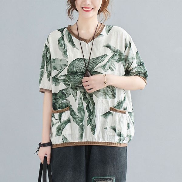 women cotton linen casual t-shirts new arrival summer vintage style v-neck print loose female short sleeve tees s3652 210412, White
women cotton linen casual t-shirts new arrival summer vintage style v-neck print loose female short sleeve tees s3652 210412, White