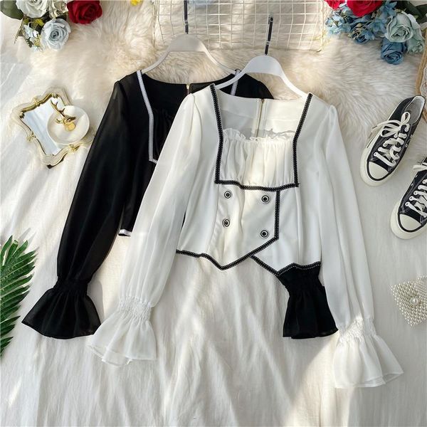 women shirts flare sleeve blouse fashion square collar crop femme 0sh019 women's blouses &, White
women shirts flare sleeve blouse fashion square collar crop femme 0sh019 women's blouses &, White
