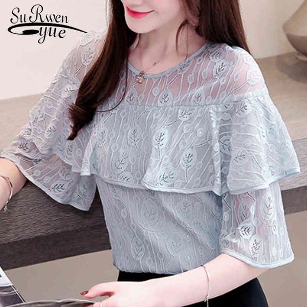 casual short sleeve lace blouse summer women and flare ruffled blusas 4392 50 210521, White
casual short sleeve lace blouse summer women and flare ruffled blusas 4392 50 210521, White