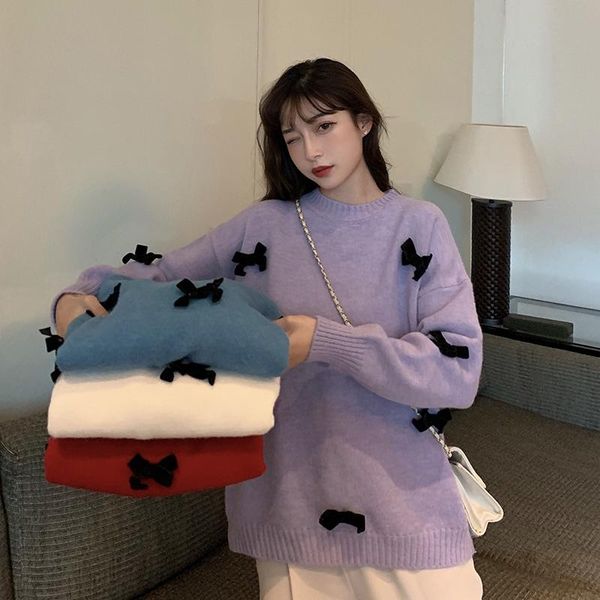 women's sweaters autumn and winter korean bow sweater pullover loose wear chic gentle lazy student ins, White;black
women's sweaters autumn and winter korean bow sweater pullover loose wear chic gentle lazy student ins, White;black