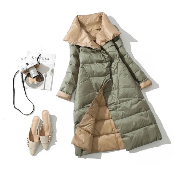 women stand collar white duck down long winter jacket and coat double breasted warm snow parkas double sided down coatovet 211215, Black
women stand collar white duck down long winter jacket and coat double breasted warm snow parkas double sided down coatovet 211215, Black