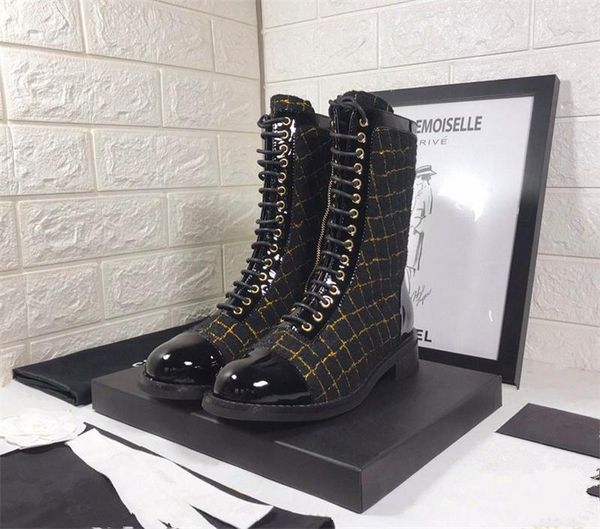 women's lace up leather boots, tweed low heels, military mixed color 2021 boots, Black
women's lace up leather boots, tweed low heels, military mixed color 2021 boots, Black