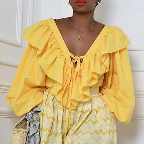 women's blouses & shirts yellow blouse long sleeve v neck backless loose women autumn ruffle casual oversized and female clothes, White
women's blouses & shirts yellow blouse long sleeve v neck backless loose women autumn ruffle casual oversized and female clothes, White