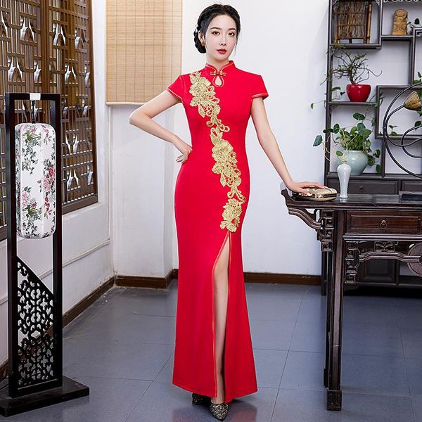 ethnic clothing slim women satin cheongsam chinese style floral bride wedding qipao vintage mandarin collar dress gown classic vestidos, Red
ethnic clothing slim women satin cheongsam chinese style floral bride wedding qipao vintage mandarin collar dress gown classic vestidos, Red