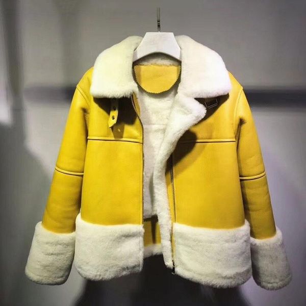 women's wool & blends stylish leather jackets shearing sheepskin coat sheep fur coats winter clothes for women, Black
women's wool & blends stylish leather jackets shearing sheepskin coat sheep fur coats winter clothes for women, Black