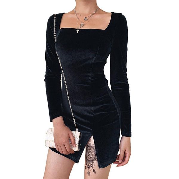 casual dresses square neck long sleeve velvet pencil dress womens 2021 spring autumn high split mini elegant party, Black;gray
casual dresses square neck long sleeve velvet pencil dress womens 2021 spring autumn high split mini elegant party, Black;gray