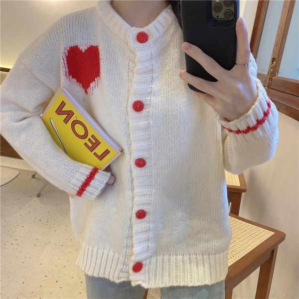 women's knits & tees pullover knisweater long sleeve contrast color button love pattern knitted cardigan young girl cute sweater coat w, White
women's knits & tees pullover knisweater long sleeve contrast color button love pattern knitted cardigan young girl cute sweater coat w, White